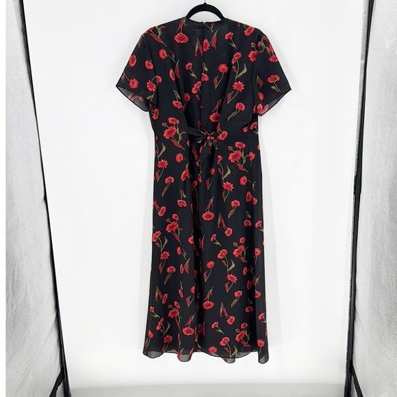 Vintage Positive Attitude 90s Crimson Falling Daisy Tie Back Dress size 14 - Picture 2 of 8